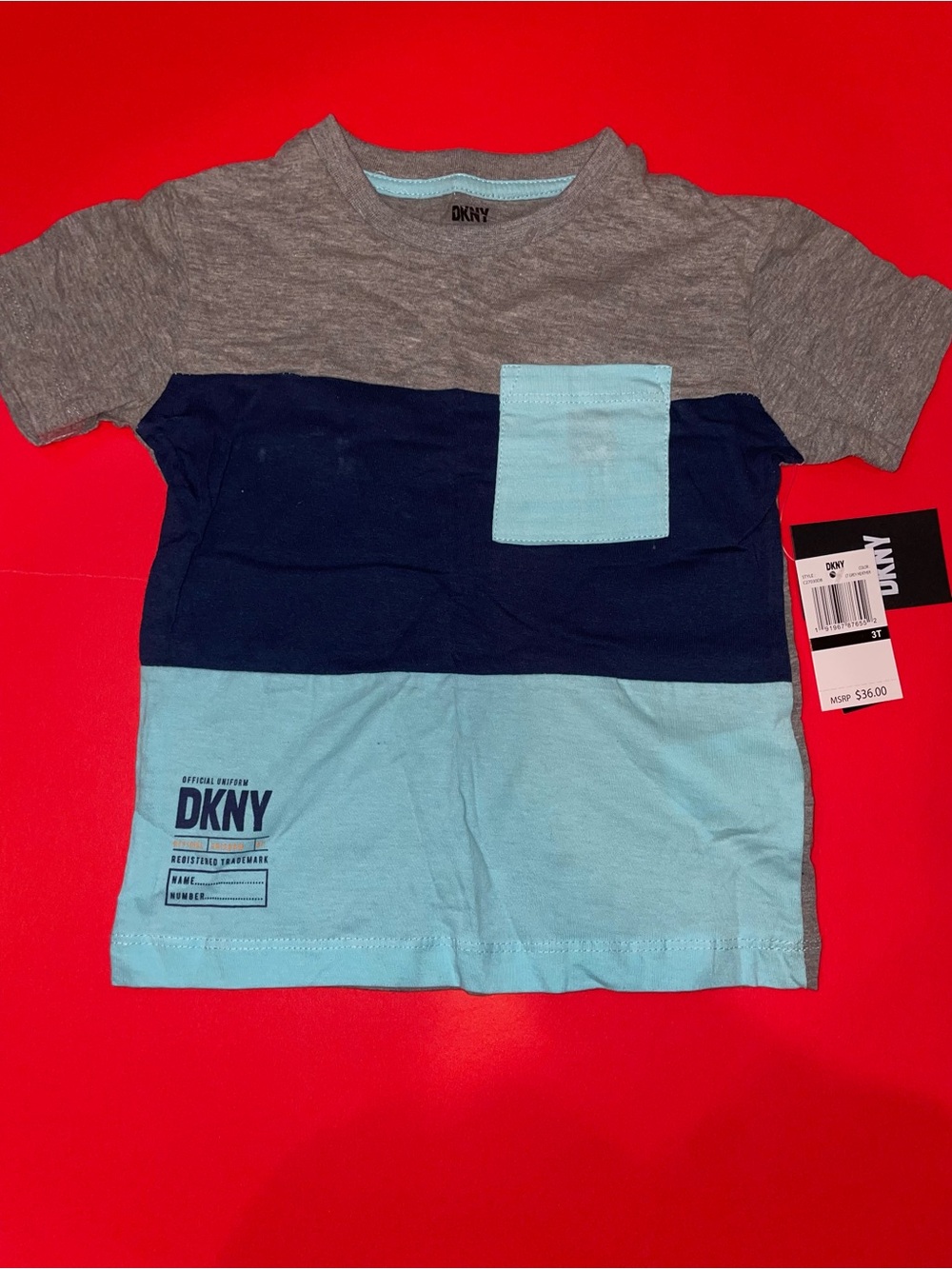 DKNY Boys' Gray, Navy & Light Blue Colorblock Pocket Tee